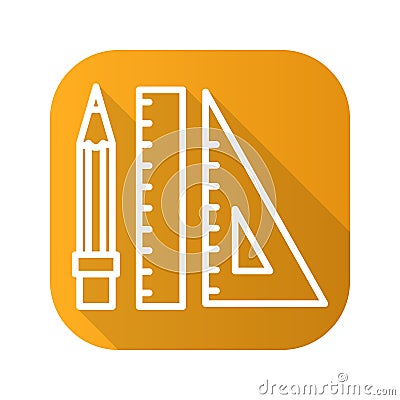 Pencil and ruler flat linear long shadow icon. Vector line symbol. Stock Photo