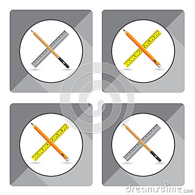 Pencil with ruler for icon on white background. Object tool icon design. Vector Illustration