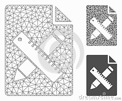 Pencil and Ruler Page Vector Mesh Network Model and Triangle Mosaic Icon Vector Illustration