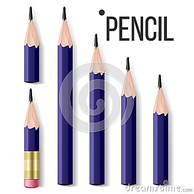 Pencil Set Stationery Vector. Wooden. Realistic Isolated Illustration Vector Illustration