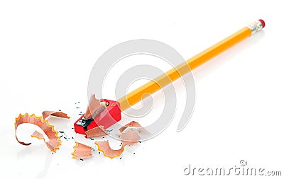 Pencil and sharpener Stock Photo