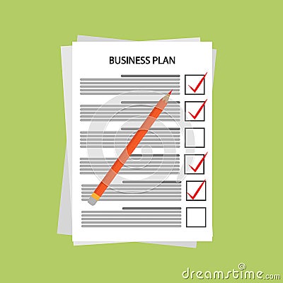 Pencil sheet with a business plan, abstract text and notes on th Stock Photo