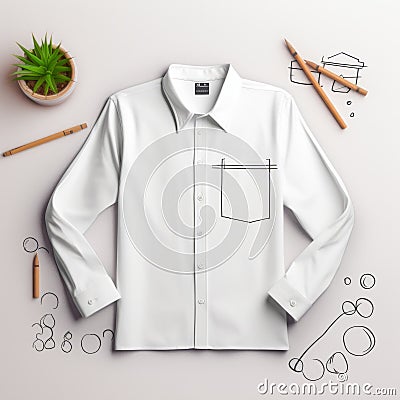 Industrial Design: White Shirt And Pencils With Strong Graphic Lines Stock Photo