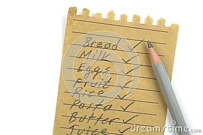 Pencil and shopping list Stock Photo