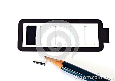 Pencil and Simple battery low Stock Photo