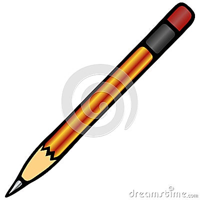 The pencil is simple. At the end of the eraser in the clip. Tool for drawing, marking, sketching on an isolated white background. Vector Illustration