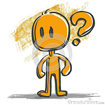 A pencil sketch of a cartoon puppet with expressive features, next to a question mark on a white background, Generative AI Stock Photo