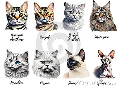 Pencil sketch of cute cats. Ai-Generated. Stock Photo