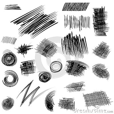 Pencil sketches. Hand drawn scribble shapes A set of doodle line Vector Illustration