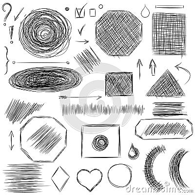 Pencil sketches.Hand drawn scribble shapes A set of doodle line Vector Illustration