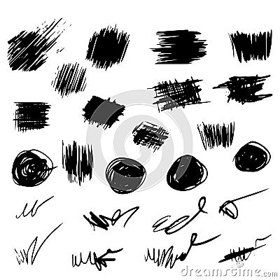 Pencil sketches.Hand drawn scribble shapes A set of doodle line Vector Illustration