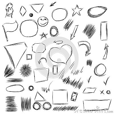 Pencil sketches.Hand drawn scribble shapes A set of doodle line Vector Illustration