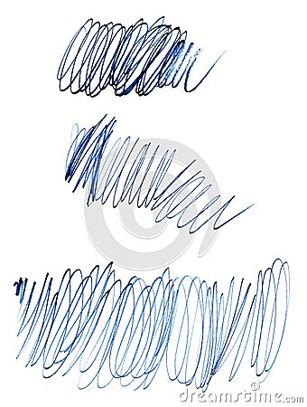 Pencil stroke of curl, blue line bitmap.Grunge texture. Graphical chaotic line. Linear creative messy stroke Stock Photo