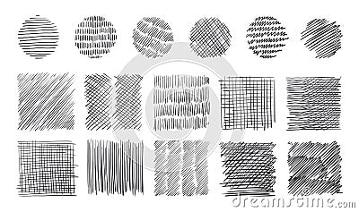 Pencil stroke pattern. Pen doodle scrawl. Hand drawn sketch texture with pen lines. Cross or parallel hatch. Black and Vector Illustration