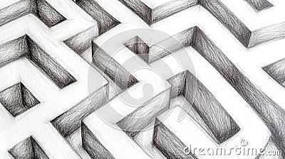 Complex 3d maze sketched with pencil creating intricate path Stock Photo
