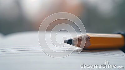 A pencil on top of a piece of paper with blurred background, AI Stock Photo