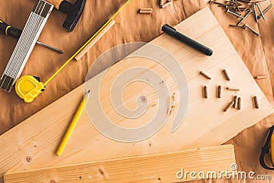 Pencil on woodwork carpentry workshop table Stock Photo