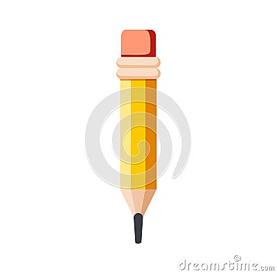 Pencil write isolated icon. yellow wooden pencil with rubber eraser. Sharpened detailed office mockup, school instrument Cartoon Illustration