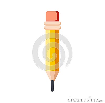 Pencil write isolated icon. yellow wooden pencil with rubber eraser. Sharpened detailed office mockup, school instrument Vector Illustration