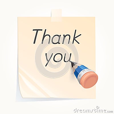 Pencil writing thank you on paper note Vector Illustration