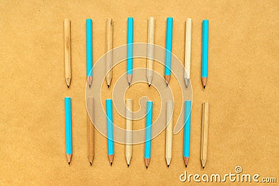 Pencils aligned in flat lay, top view Stock Photo