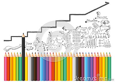 Pencils black and sketch plan - being different, taking risky, move for success in life,with pencil variety of colors - idea and c Vector Illustration