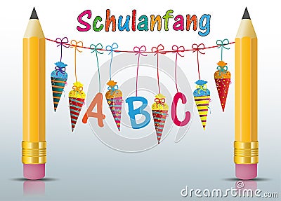 2 Pencils Hanging Candy Cones ABC Schulanfang Vector Illustration