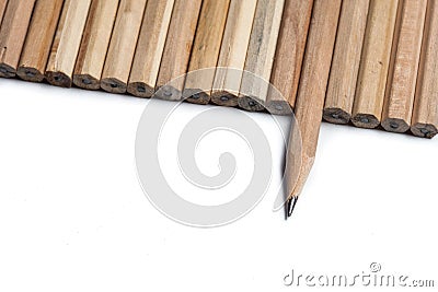 Pencils in line which one point in different direction Stock Photo