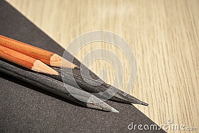 Four pencils in a pencil case Stock Photo