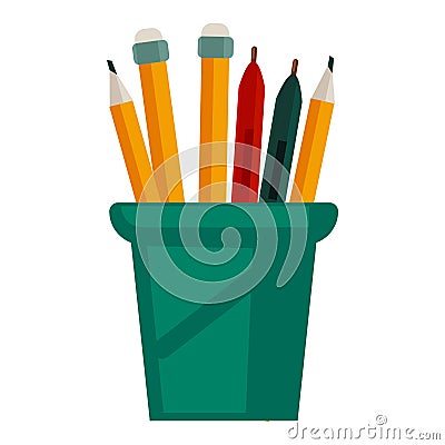 Pencils with rubbers on top in glass cup vector illustration Vector Illustration