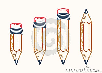 Pencils set vector simple trendy logos or icons for designer or studio, creative design, education, science knowledge and research Vector Illustration