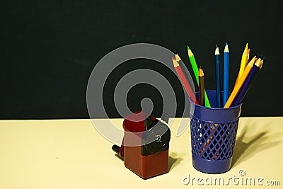 Pencils and Sharpener Stock Photo
