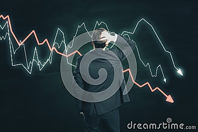 Pencive businessman looking on creative crash crisis chart Stock Photo