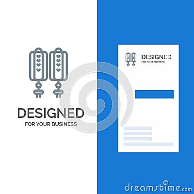 Pendant, China, Chinese, Decoration Grey Logo Design and Business Card Template Vector Illustration
