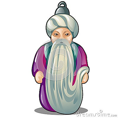 Pendant or Christmas tree toy in the form of an old man in a turban isolated on white background. Vector cartoon close Vector Illustration