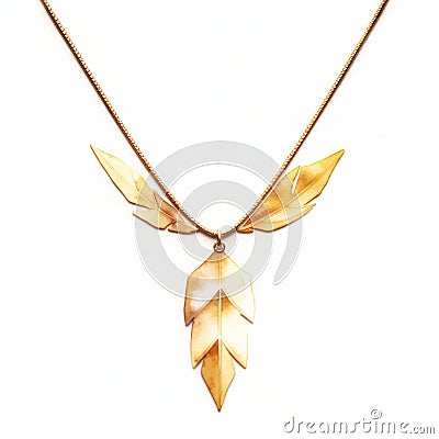 Gold Eagle Leaf Pendant Necklace - Traditional Craftsmanship Stock Photo