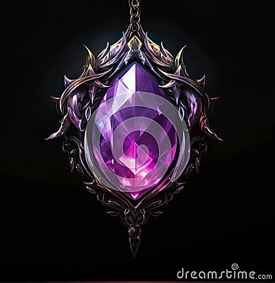 Pendant with purple gemstone black background Stock Photo