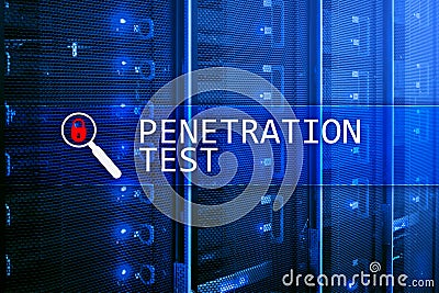 Penetration test. Cybersecurity and data protection. Hacker attack prevention. Futuristic. server room on background Stock Photo