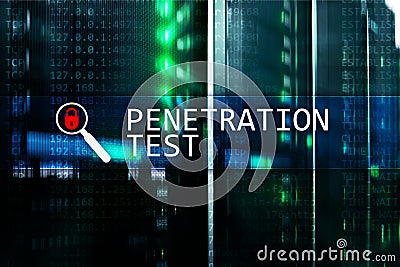 Penetration test. Cybersecurity and data protection. Hacker attack prevention. Futuristic ï¿½server room on background. Stock Photo