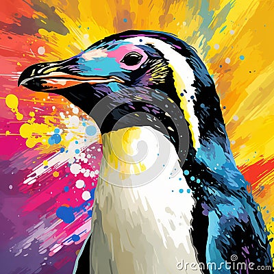 Colorful Penguin In Pop Art Style: Textural Paint Effects By Mark Brooks Stock Photo