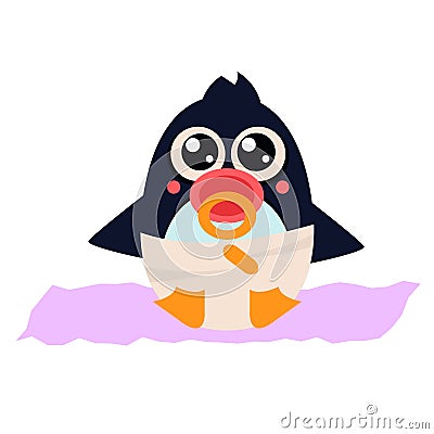 Penguin Baby in Pampers with a Nipple. Vector Vector Illustration