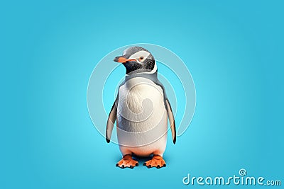 Penguin blue background. Generate Ai Stock Photo