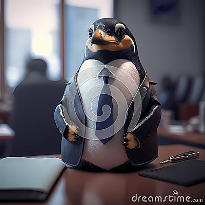 Penguin Businessman In The Office. Generative AI Stock Photo