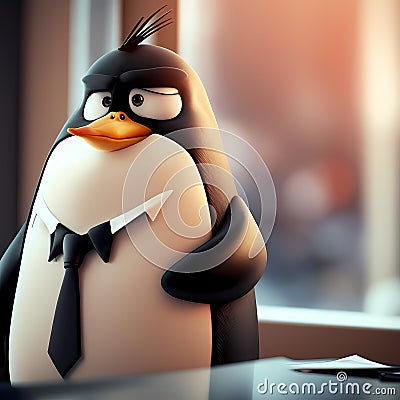 Penguin Businessman In The Office. Generative AI Stock Photo