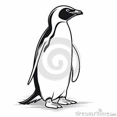 Simple Penguin Silhouette: Black And White Outline Illustration Stock Photo