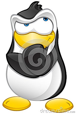 Penguin Character - Thinking Vector Illustration