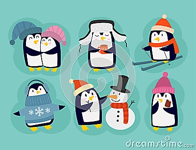 Penguin christmas vector illustration character cartoon funny cute animal antarctica polar beak pole winter bird. Vector Illustration