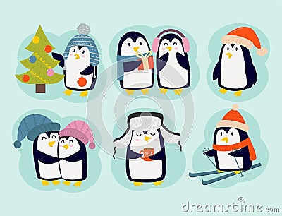 Penguin christmas vector illustration character cartoon funny cute animal antarctica polar beak pole winter bird. Vector Illustration