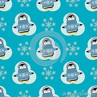 Penguin christmas vector illustration character cartoon seamless pattern animal antarctica polar beak pole winter bird. Vector Illustration