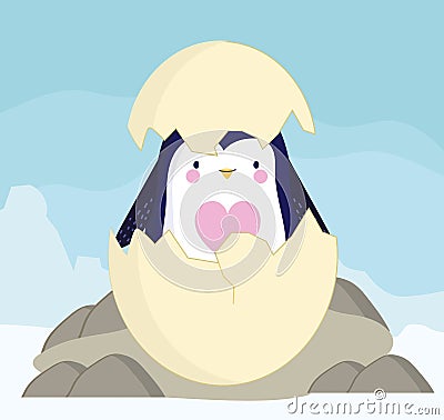 penguin cracked egg Vector Illustration